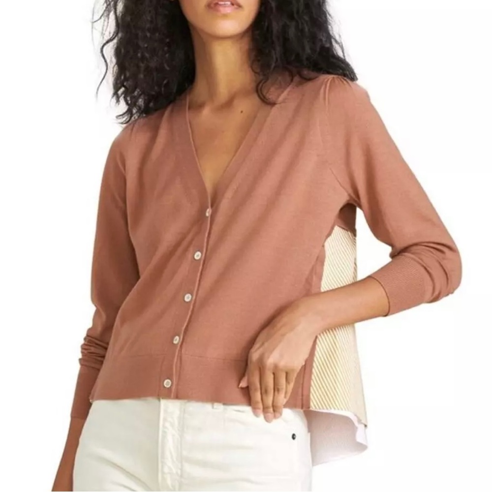 Veronica Beard Merino Wool Shirt Cardigan Liatris Brown Size Small